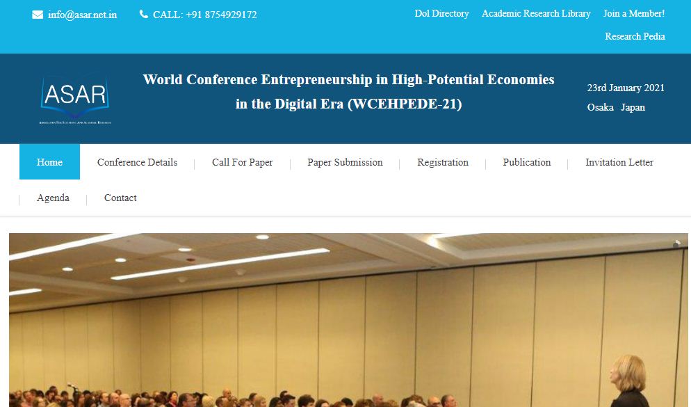 World Conference Entrepreneurship in High-Potential Economies in the Digital Era (WCEHPEDE-21), Osaka   Japan, Japan