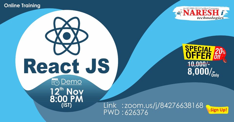 ReactJS Online Training Demo on 12th November @ 08.00 PM (IST) By Real-time Expert, Hyderabad, Andhra Pradesh, India