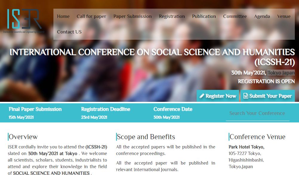 INTERNATIONAL CONFERENCE ON SOCIAL SCIENCE AND HUMANITIES, Tokyo Japan, Japan
