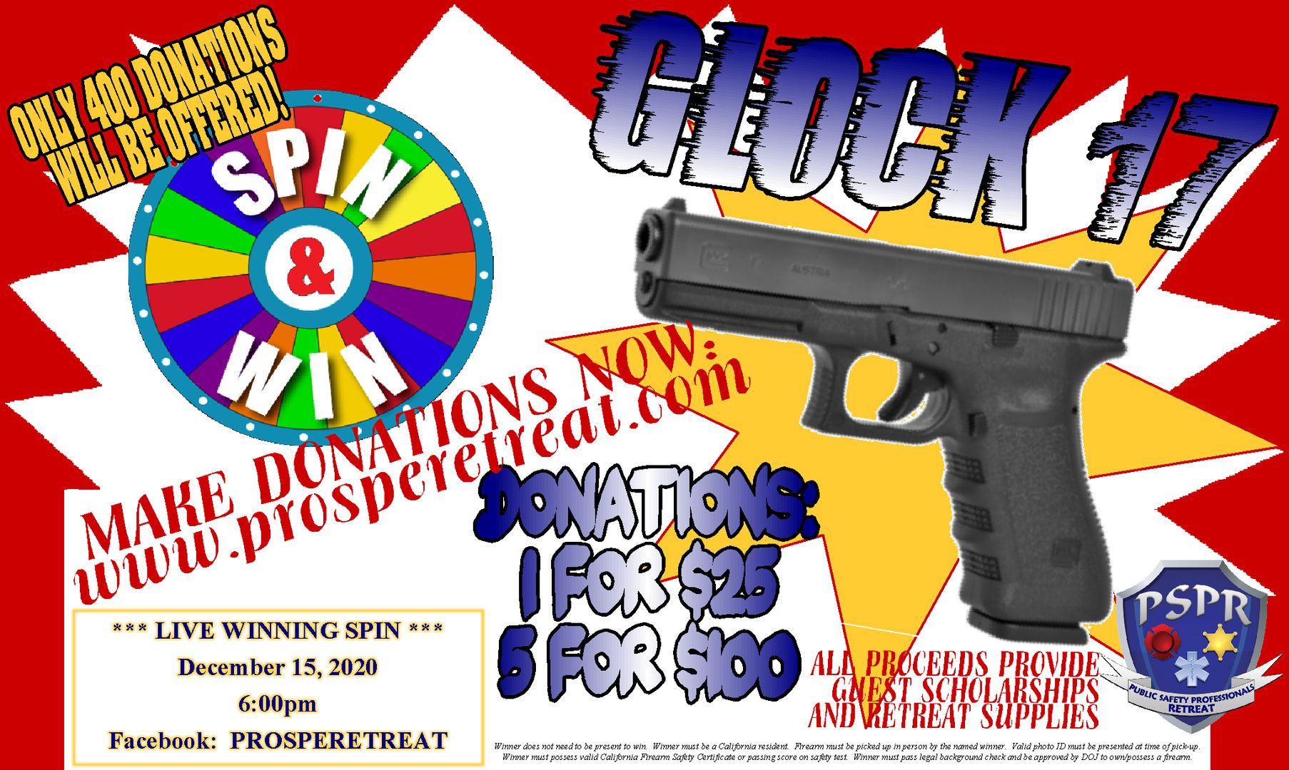 PSPR Fundraiser: GLOCK 17 **LIVE** Spin-and-Win, Virtual Event, United States