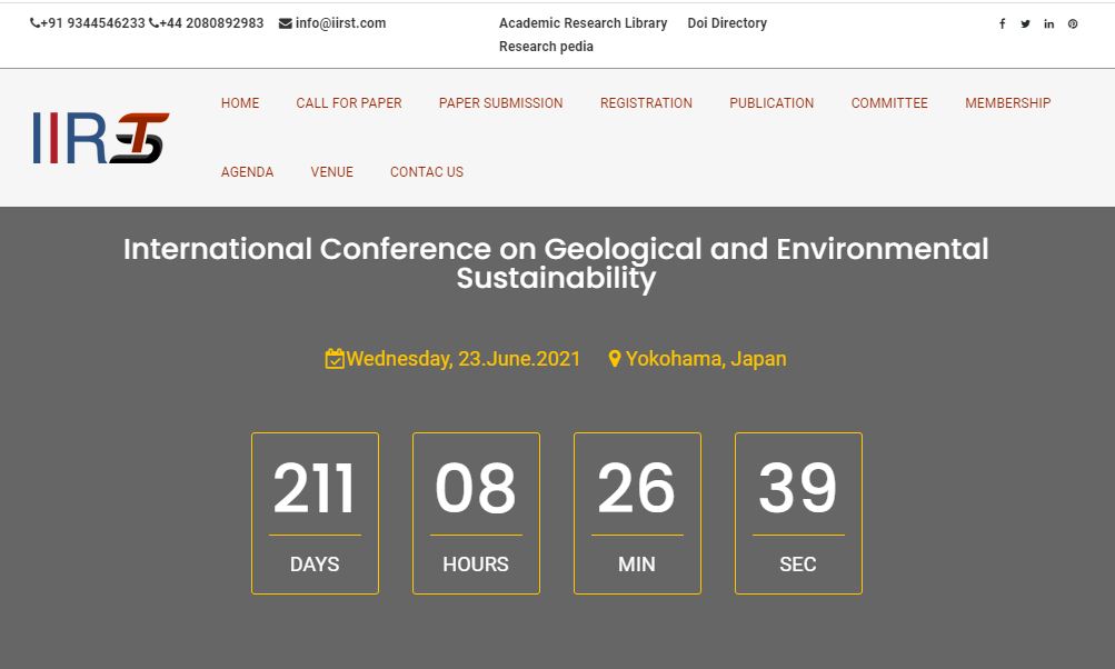 International Conference on Geological and Environmental Sustainability, Yokohama, Japan, Japan