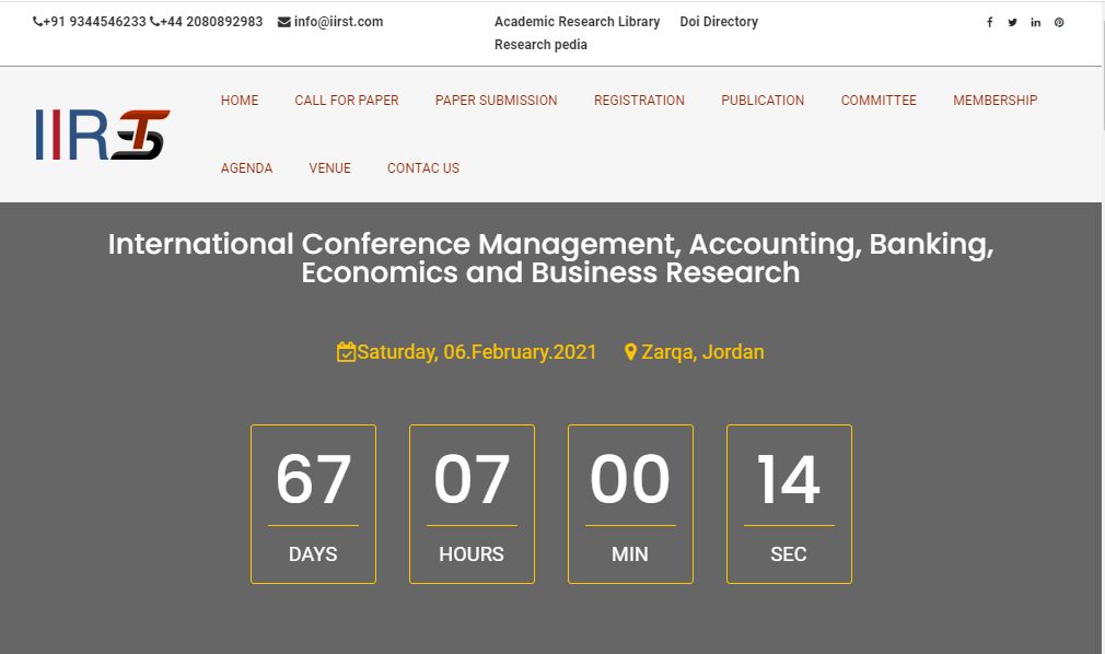 International Conference Management, Accounting, Banking, Economics and Business Research, Zarqa, Jordan,Zarqa,Jordan