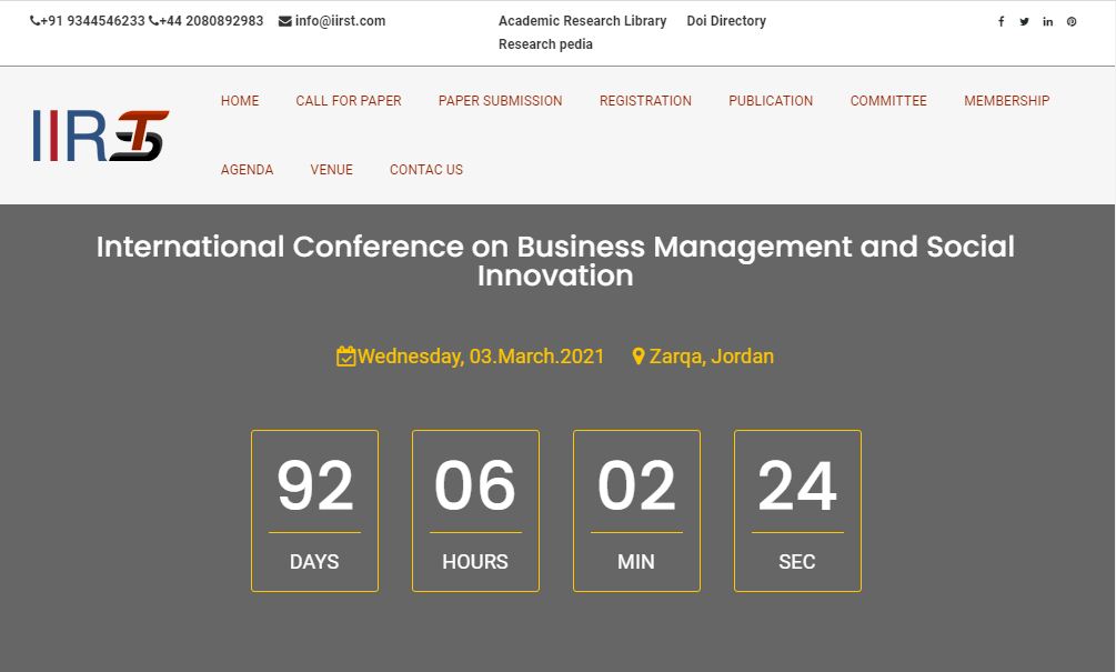 International Conference on Business Management and Social Innovation, Zarqa, Jordan,Zarqa,Jordan