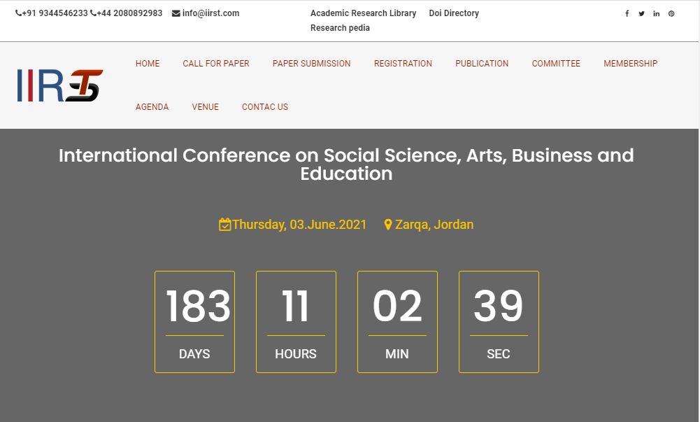 International Conference on Social Science, Arts, Business and Education, Zarqa, Jordan,Zarqa,Jordan