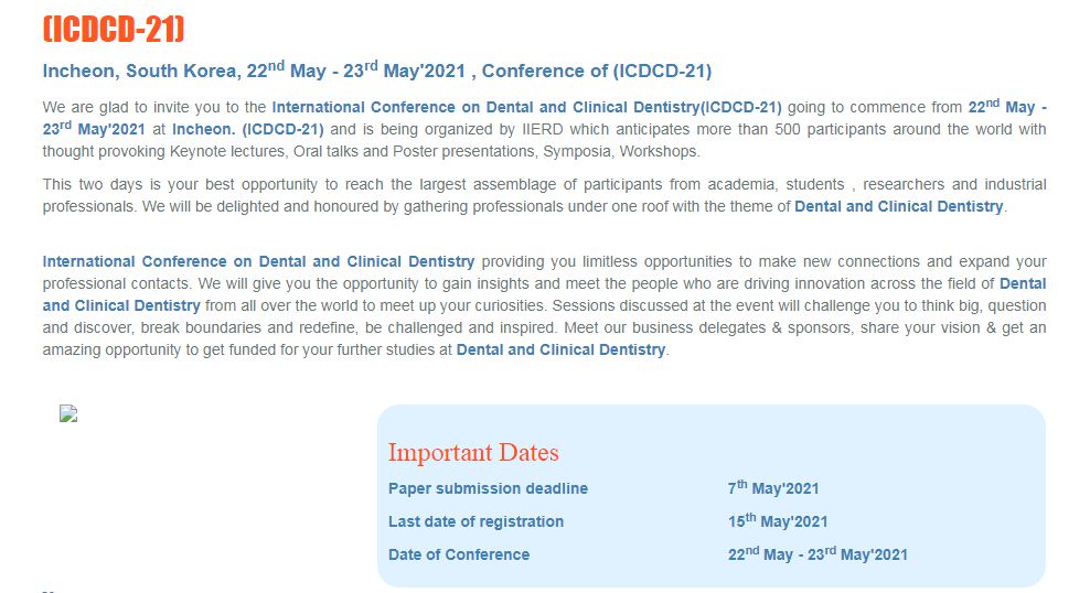 International Conference on Dental and Clinical Dentistry, Incheon, South Korea,Incheon,South korea