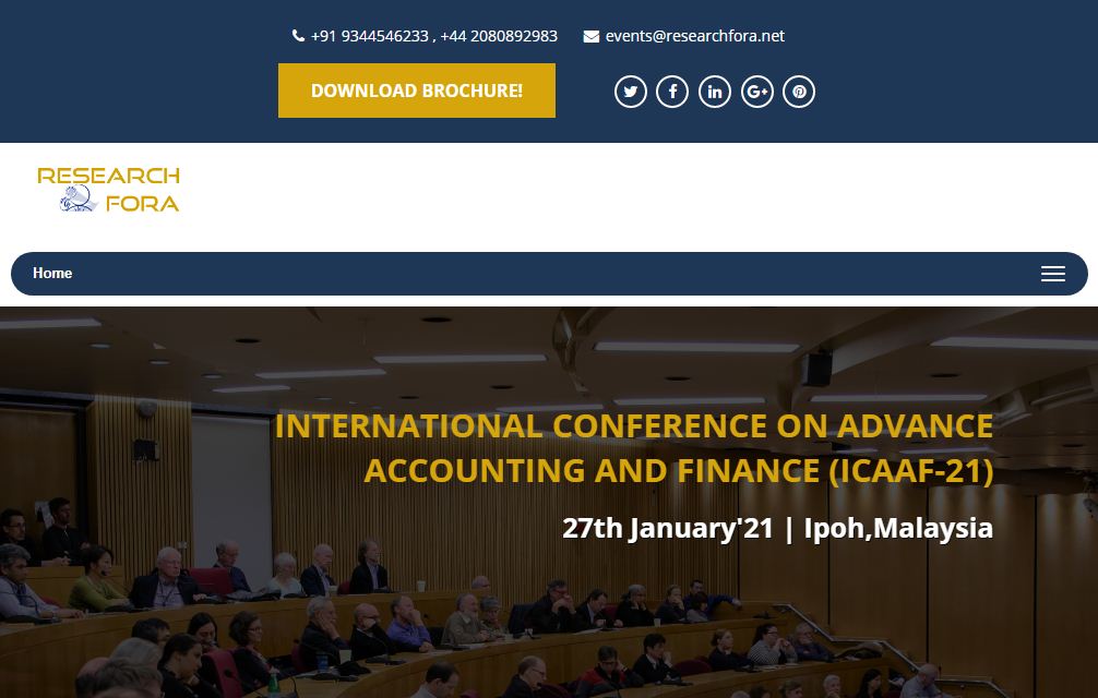 International Conference on Advance Accounting and Finance, Ipoh, Malaysia, Malaysia