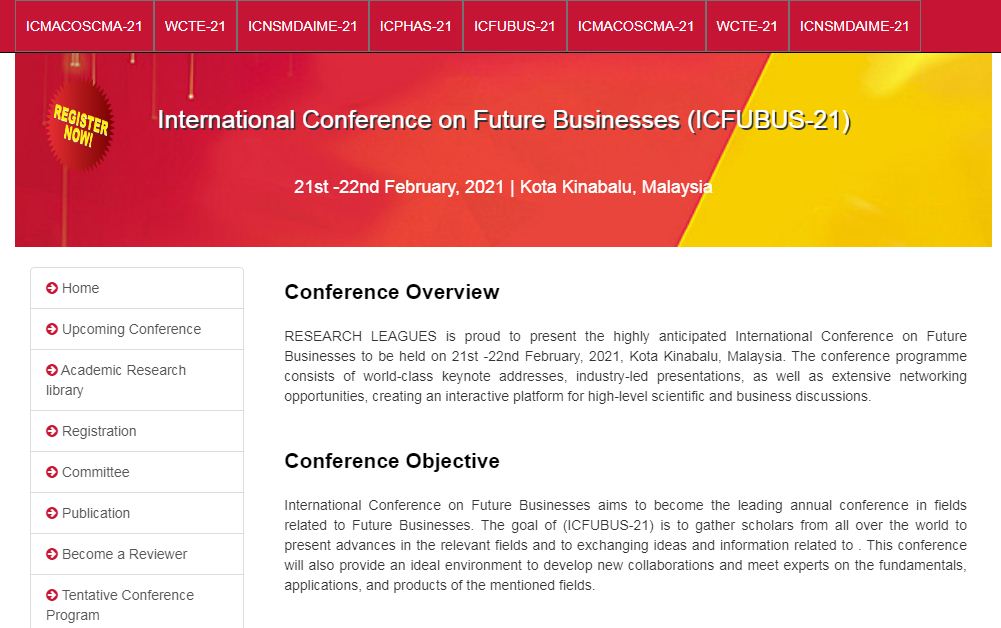 International Conference on Future Businesses, Kota Kinabalu, Malaysia, Malaysia