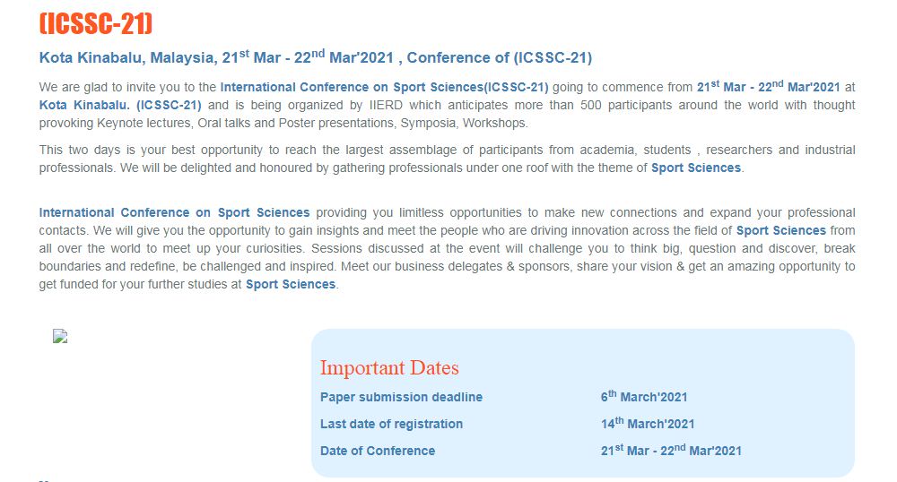 International Conference on Sport Sciences, Kota Kinabalu, Malaysia, Malaysia