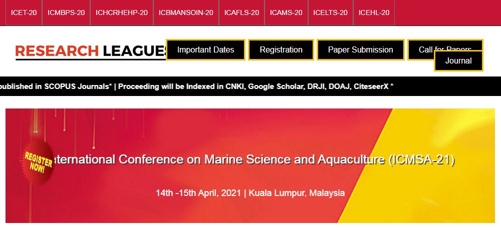 International Conference on Marine Science and Aquaculture, Kuala Lumpur,Malaysia,Kuala Lumpur,Malaysia