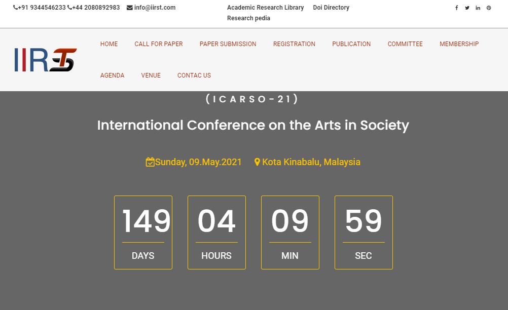 International Conference on the Arts in Society, Kota Kinabalu, Malaysia, Malaysia