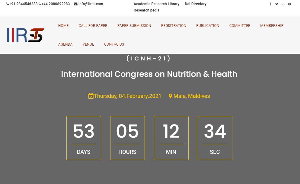 International Congress on Nutrition & Health, Male, Maldives,Male,Maldives