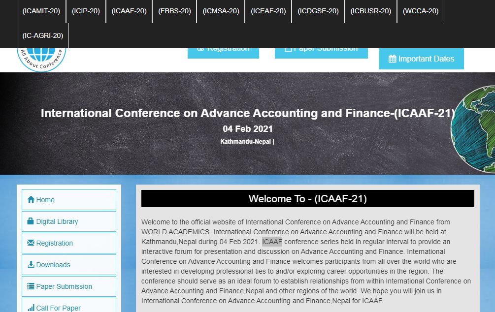 International Conference on Advance Accounting and Finance, Kathmandu Nepal, Nepal