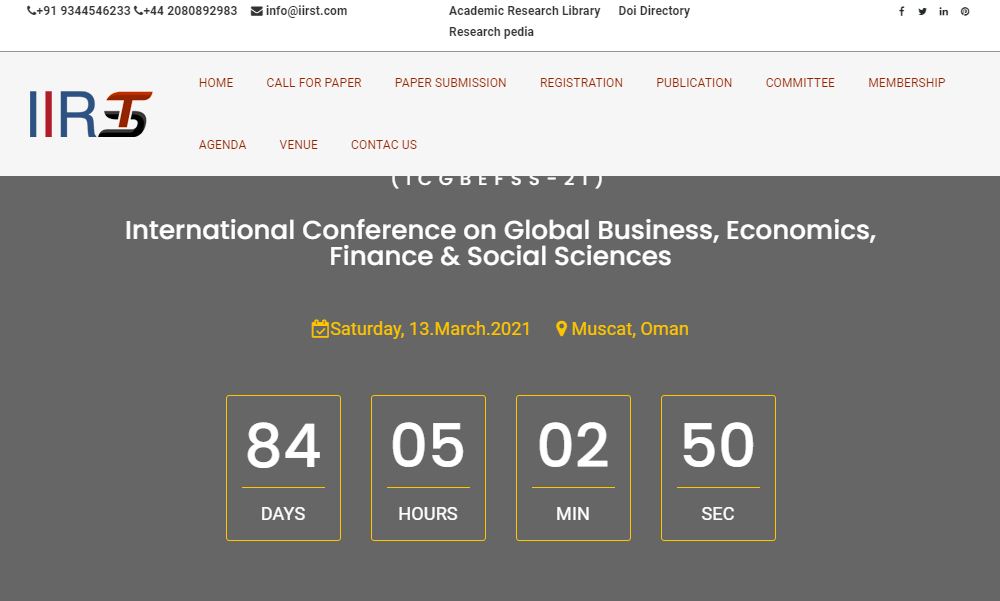 International Conference on Global Business, Economics, Finance & Social Sciences, Muscat,Oman,Muscat,Oman