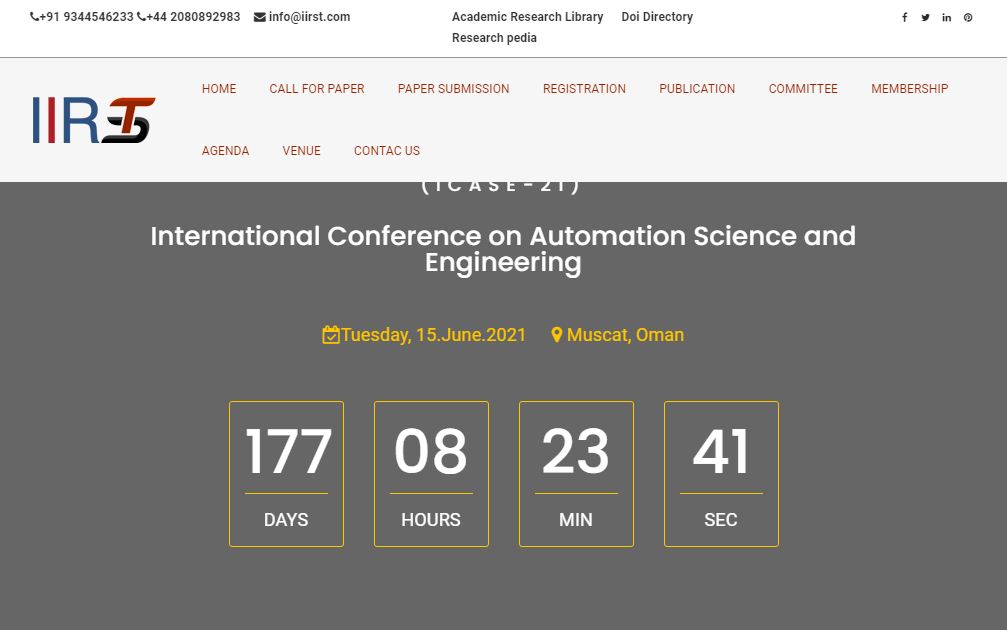 International Conference on Automation Science and Engineering, Muscat,Oman,Muscat,Oman