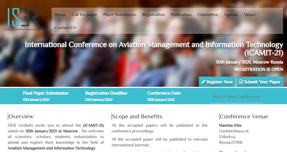 International Conference on Aviation Management and Information Technology, Moscow Russia, Moscow, Russia