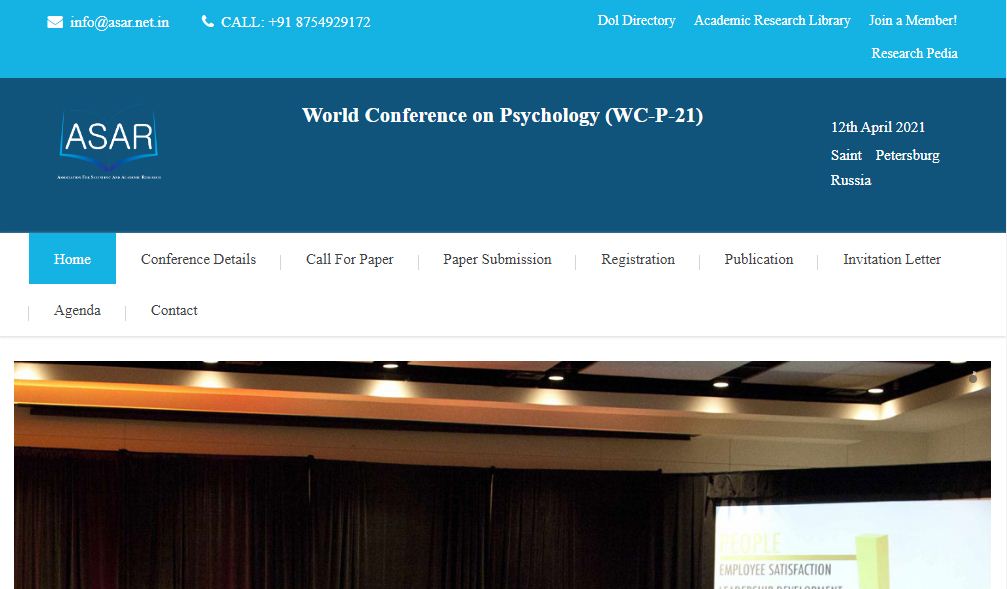 World Conference on Psychology, Saint Petersburg,Russia,Saint Petersburg,Russia