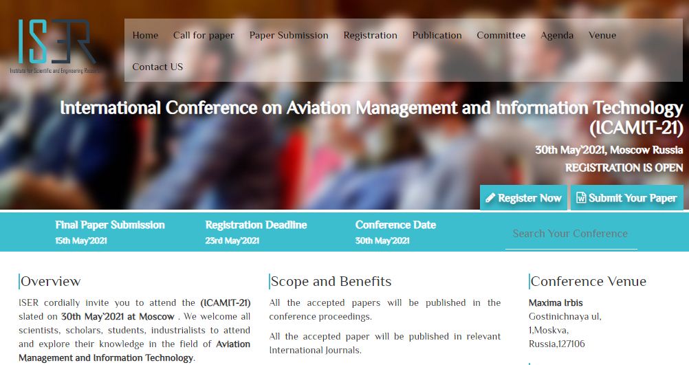International Conference on Aviation Management and Information Technology, Moscow Russia, Moscow, Russia