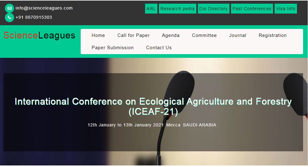 International Conference on Ecological Agriculture and Forestry, Mecca SAUDI ARABIA, Saudi Arabia