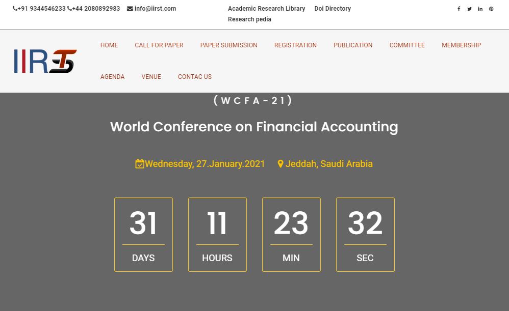 World Conference on Financial Accounting, Jeddah, Saudi Arabia, Saudi Arabia