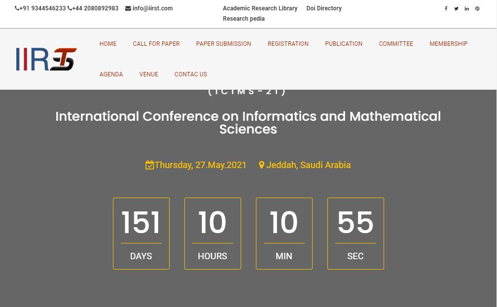 International Conference on Informatics and Mathematical Sciences, Jeddah, Saudi Arabia, Saudi Arabia