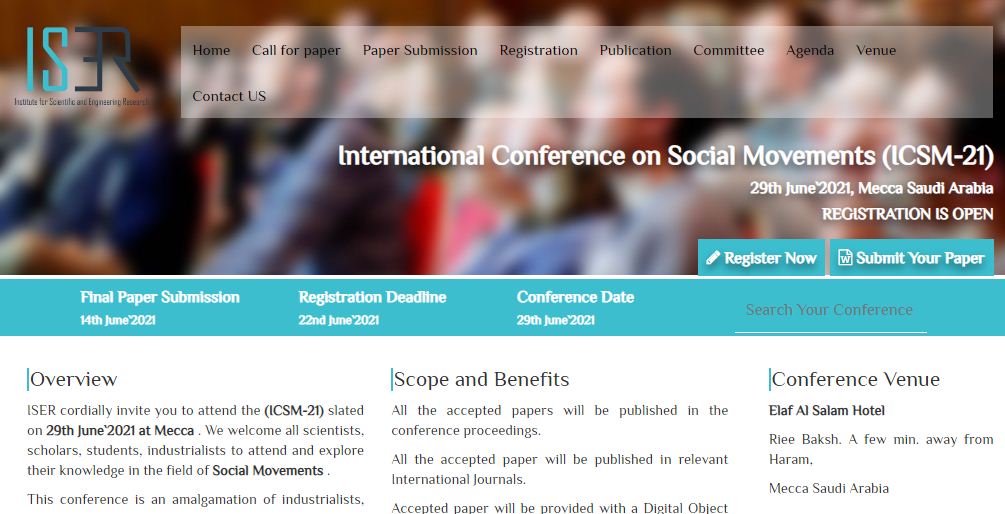 International Conference on Social Movements, Mecca SAUDI ARABIA, Saudi Arabia