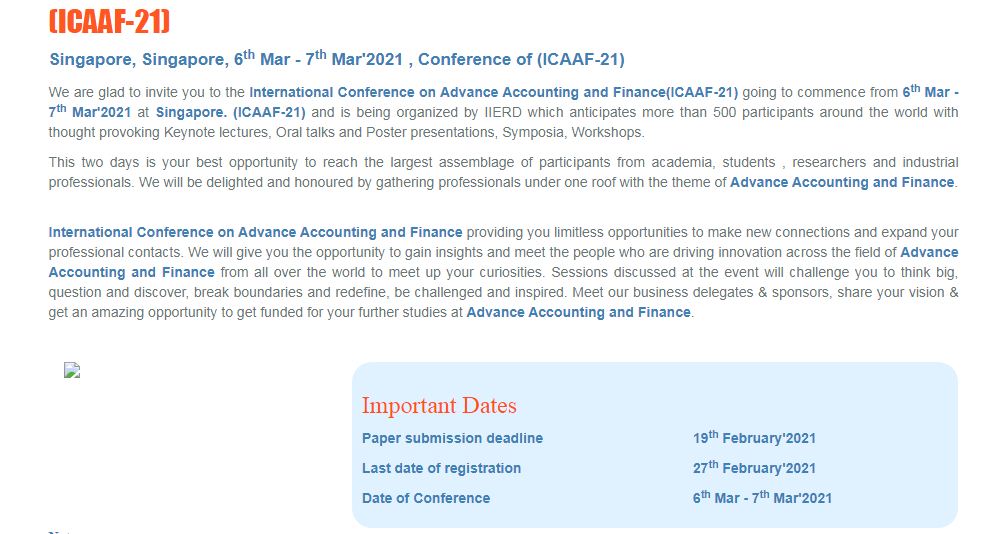 International Conference on Advance Accounting and Finance, Singapore