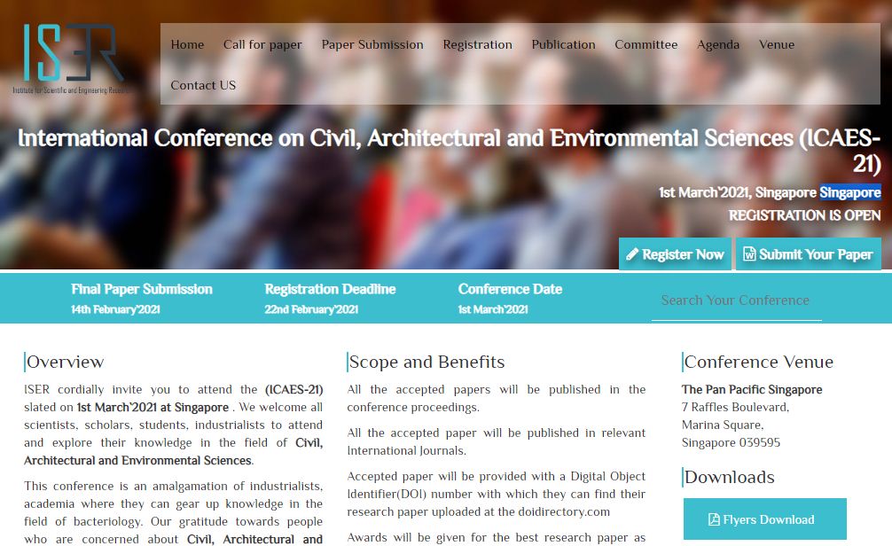 International Conference on Civil, Architectural and Environmental Sciences, Singapore