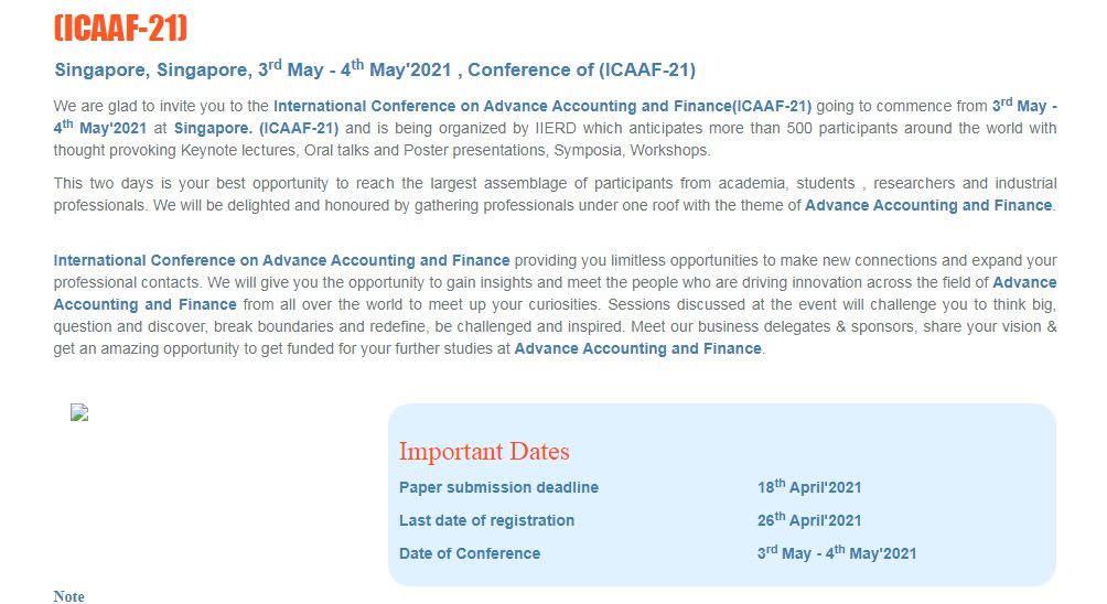 International Conference on Advance Accounting and Finance, Singapore