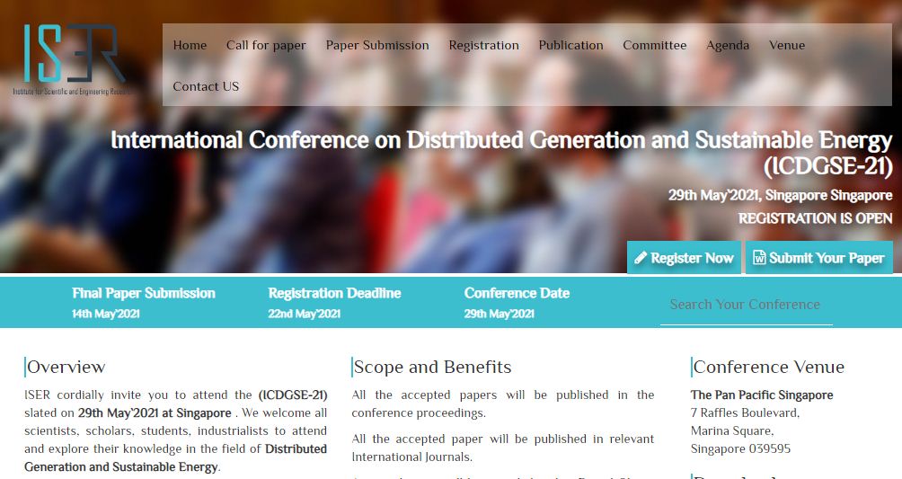 International Conference on Distributed Generation and Sustainable Energy, Singapore