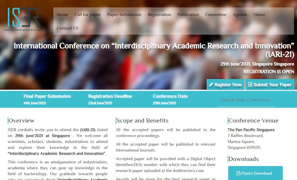 International Conference on “Interdisciplinary Academic Research and Innovation”, Singapore