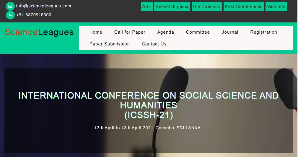 INTERNATIONAL CONFERENCE ON SOCIAL SCIENCE AND HUMANITIES, Colombo, Sri Lanka,Colombo,Sri Lanka