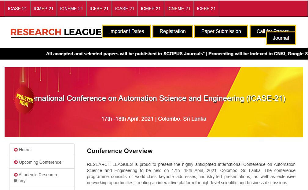 International Conference on Automation Science and Engineering, Colombo, Sri Lanka,Colombo,Sri Lanka