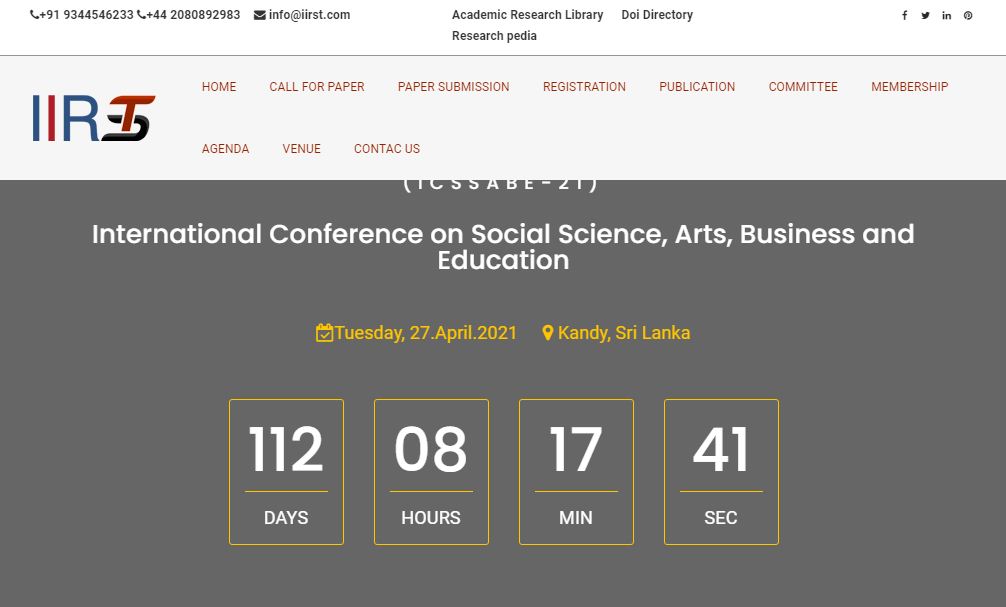 International Conference on Social Science, Arts, Business and Education, Colombo, Sri Lanka,Colombo,Sri Lanka