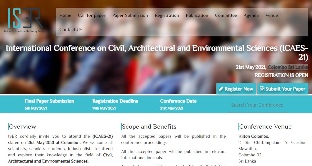 International Conference on Civil, Architectural and Environmental Sciences, Colombo, Sri Lanka,Colombo,Sri Lanka