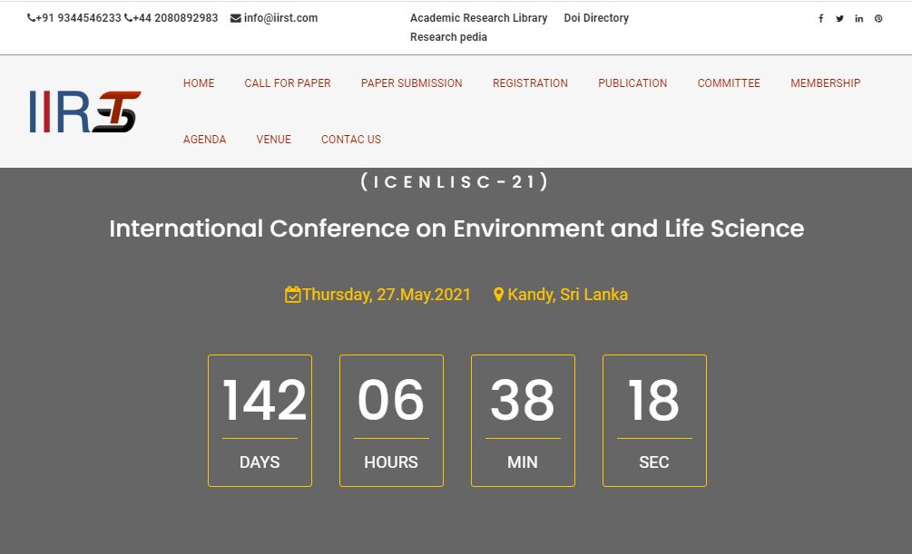 International Conference on Environment and Life Science, Colombo, Sri Lanka,Colombo,Sri Lanka