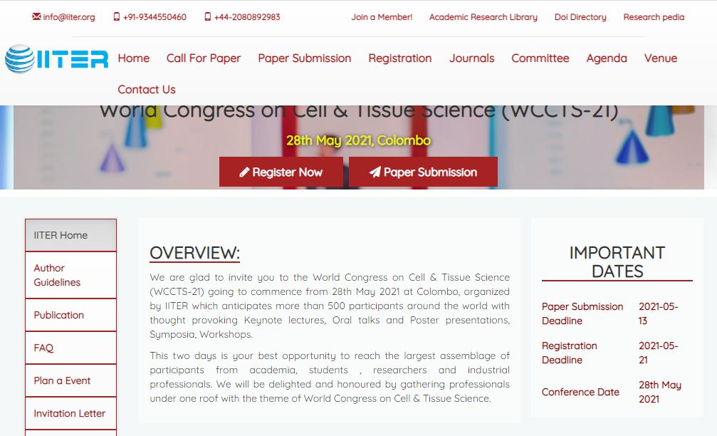 World Congress on Cell & Tissue Science, Colombo, Sri Lanka,Colombo,Sri Lanka