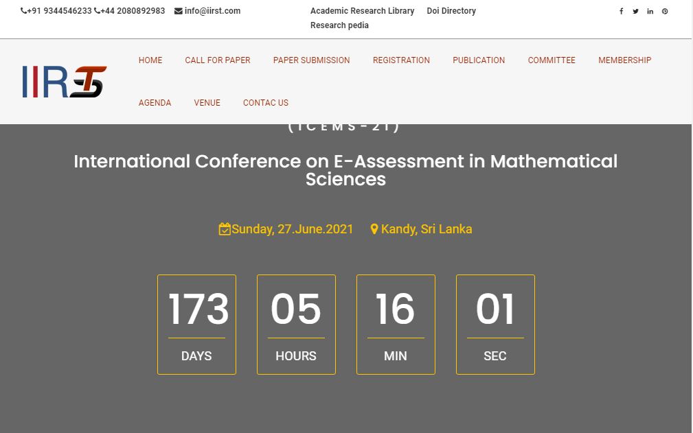 International Conference on E-Assessment in Mathematical Sciences, Kandy, Sri Lanka,Kandy,Sri Lanka