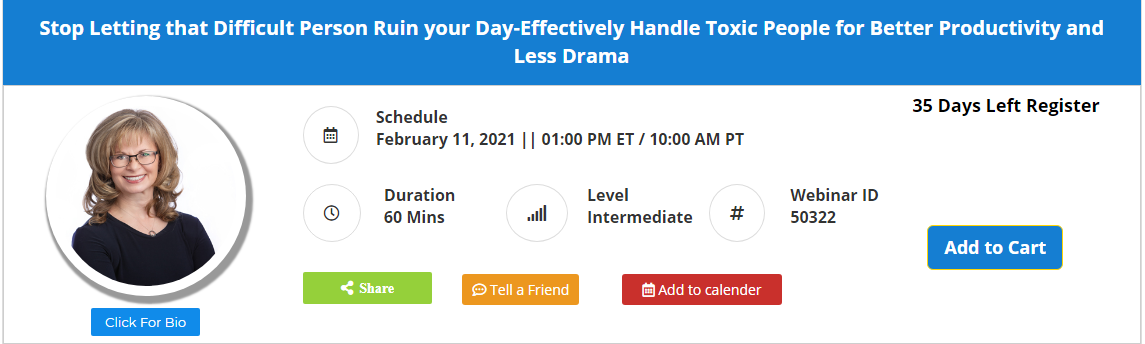 Stop Letting that Difficult Person Ruin your Day-Effectively Handle Toxic People for Better Productivity and Less Drama, Leawood, Kansas, United States