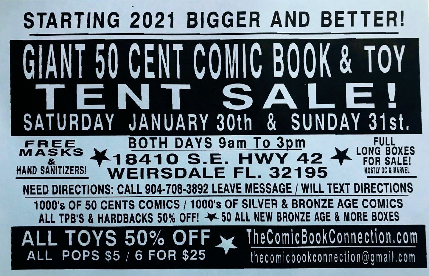 CBC Giant 50-CENT Comic Book and Toy Tent Sale, Weirsdale, Florida, United States