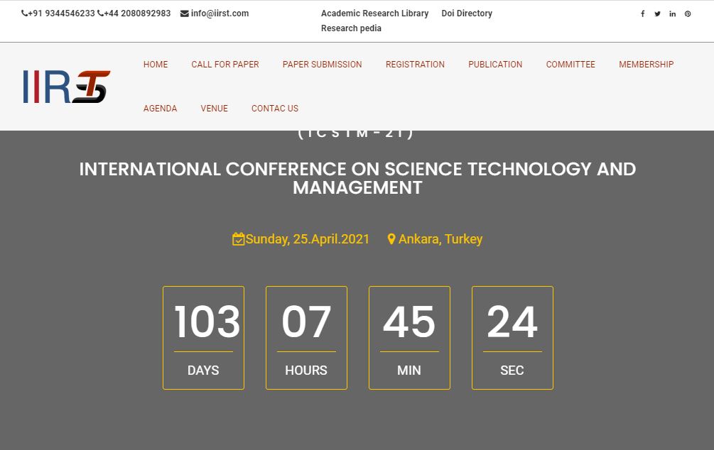 INTERNATIONAL CONFERENCE ON SCIENCE TECHNOLOGY AND MANAGEMENT, Ankara, Turkey,Ankara,Turkey