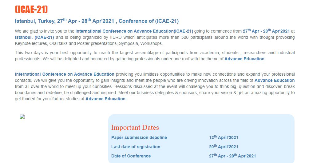 International Conference on Advance Education, Istanbul, Turkey,İstanbul,Turkey
