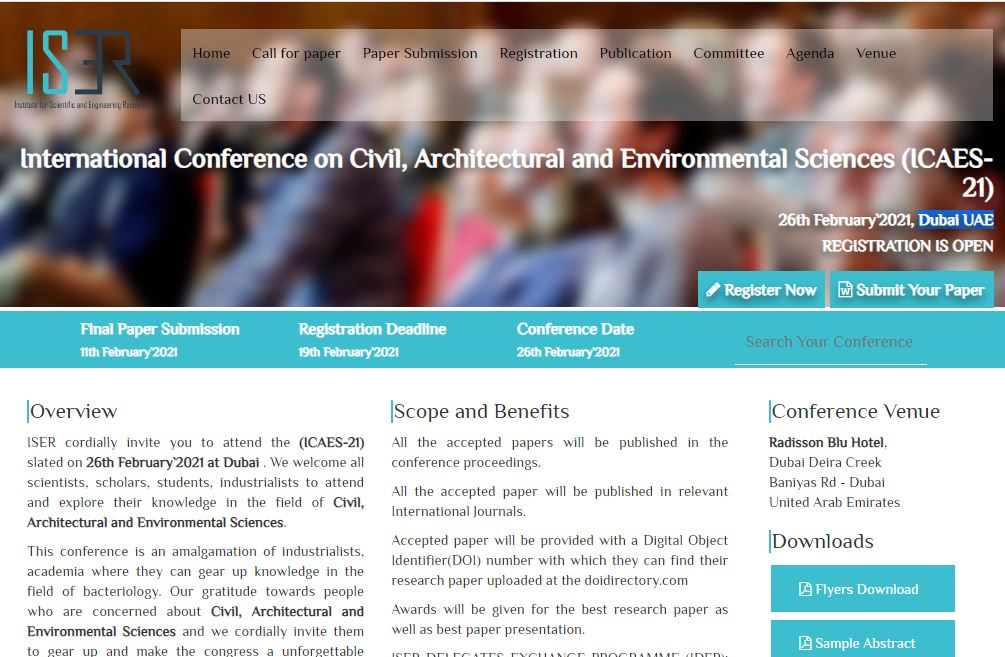 International Conference on Civil, Architectural and Environmental Sciences, Dubai, UAE,Dubai,United Arab Emirates