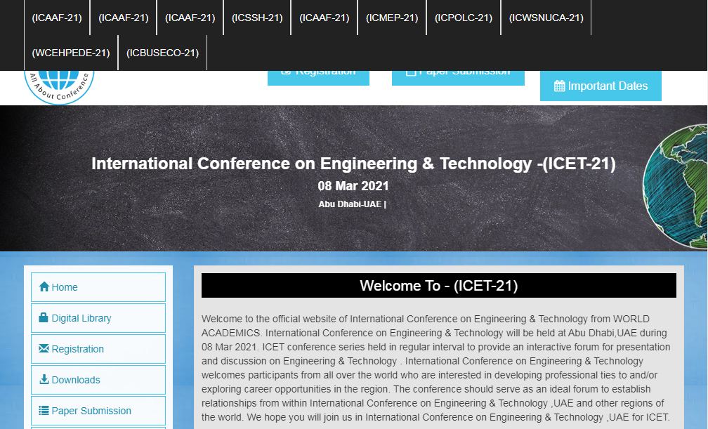 International Conference on Engineering & Technology, Abu Dhabi-UAE, Abu Dhabi, United Arab Emirates