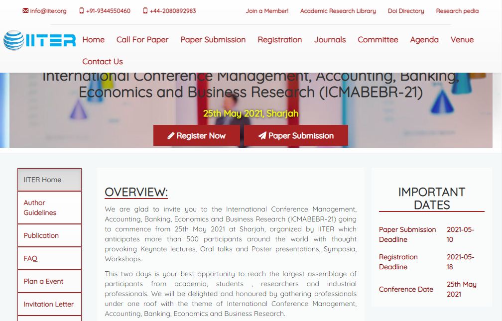 International Conference Management, Accounting, Banking, Economics and Business Research, Sharjah,UAE,Sharjah,United Arab Emirates
