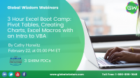 3 Hour Excel Boot Camp: Pivot Tables, Creating Charts, Excel Macros with an Intro to VBA