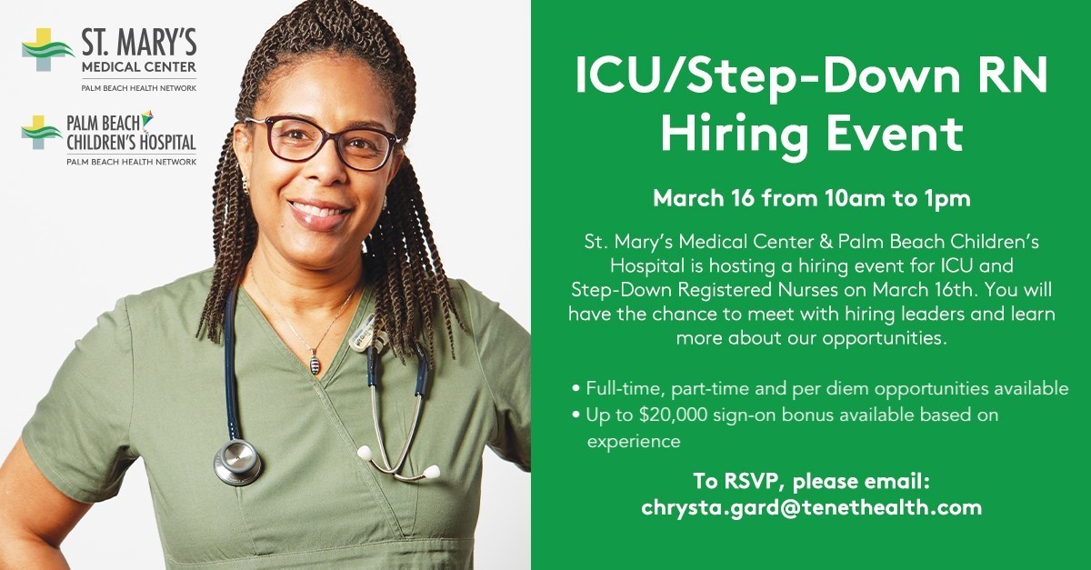 ICU and Step-Down RN Hiring Event - 3/16, West Palm Beach, Florida, United States