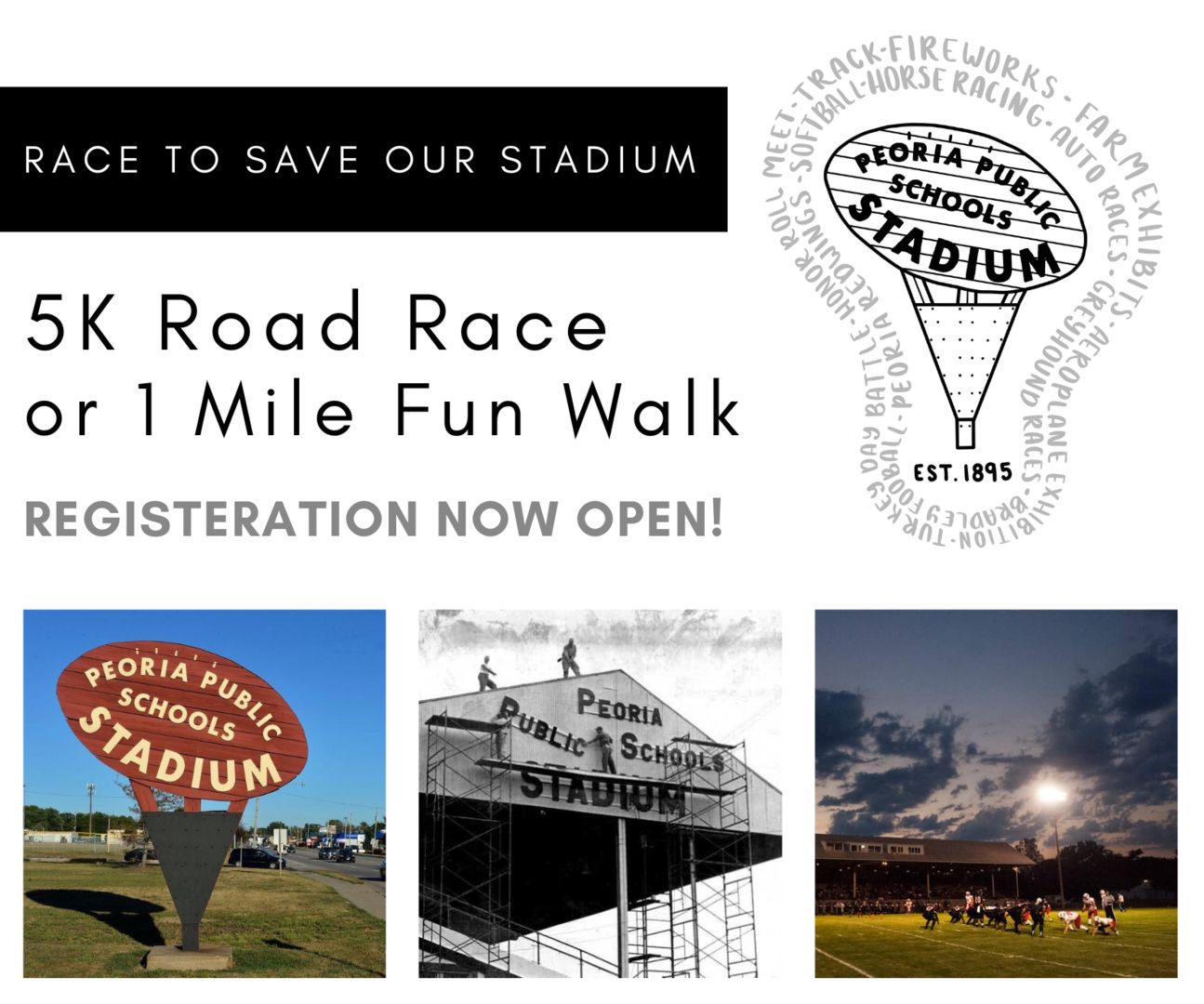 5K Race to Save our Stadium or 1 Mile Fun Walk, Peoria, Illinois, United States