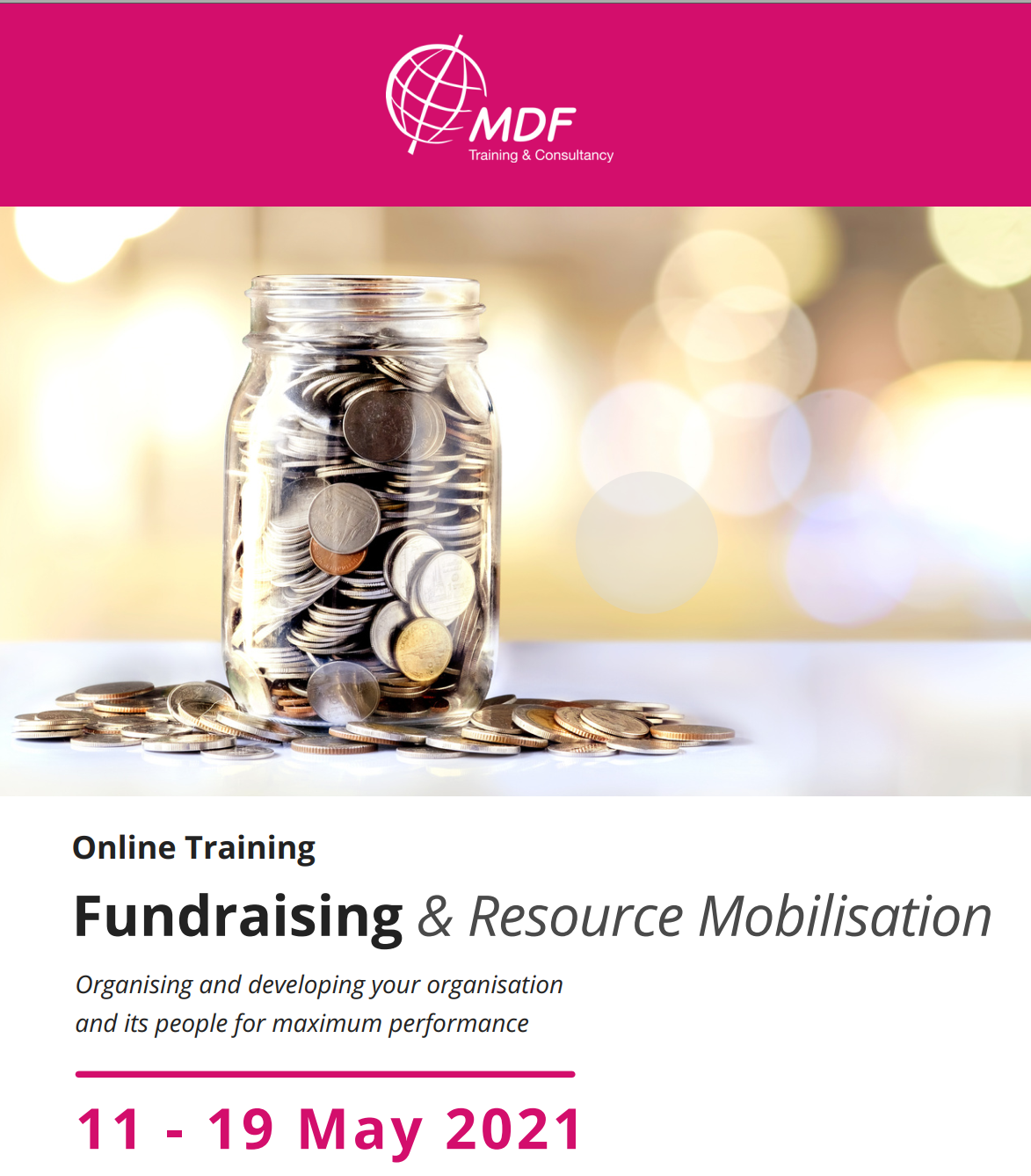 Online training course “Fundraising & Resource Mobilisation” 11 – 29 May 2021, Online venue, Limburg, Netherlands