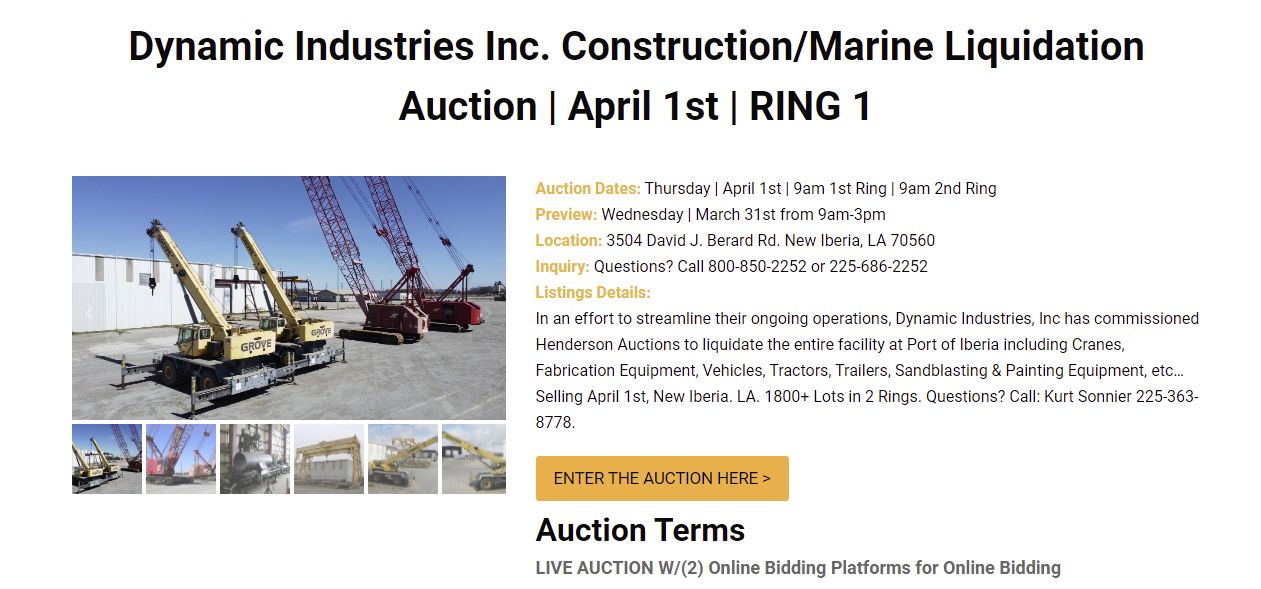 Dynamic Industries Inc. Construction/Marine Liquidation Auction, New Iberia, Louisiana, United States