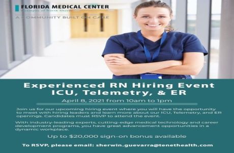 Experienced RN ICU, Telemetry, and Emergency Room Hiring Event on  4/8 | Florida Medical Center, Lauderdale Lakes, Florida, United States